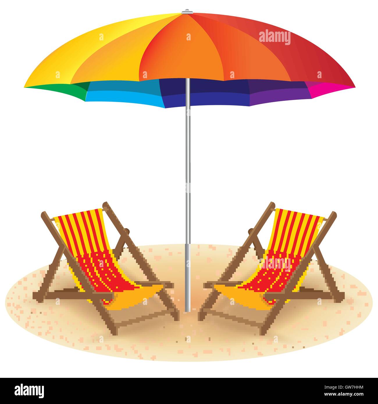 Strand, Sonnenschirm, Stuhl, Vektor, Sommer, isoliert, weißes, Urlaub, Saison, sitzen, Hintergrund, Illustration, Sonnenschirm, Kunst Stock Vektor