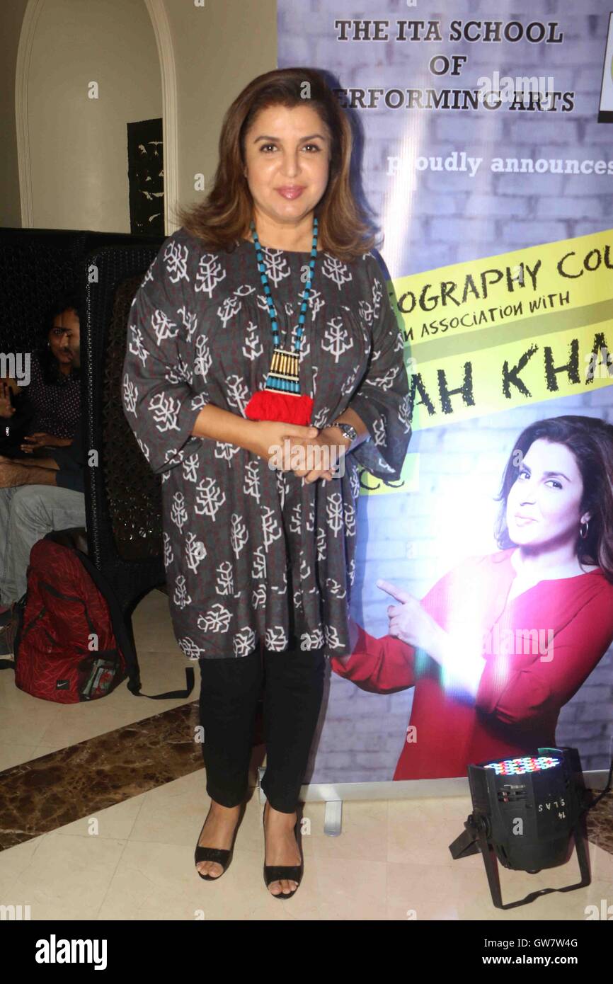 Bollywood-Regisseur Farah Khan Pressekonferenz verkünden Indian Television Academy Design Choreographie-Kurs Mumbai Stockfoto