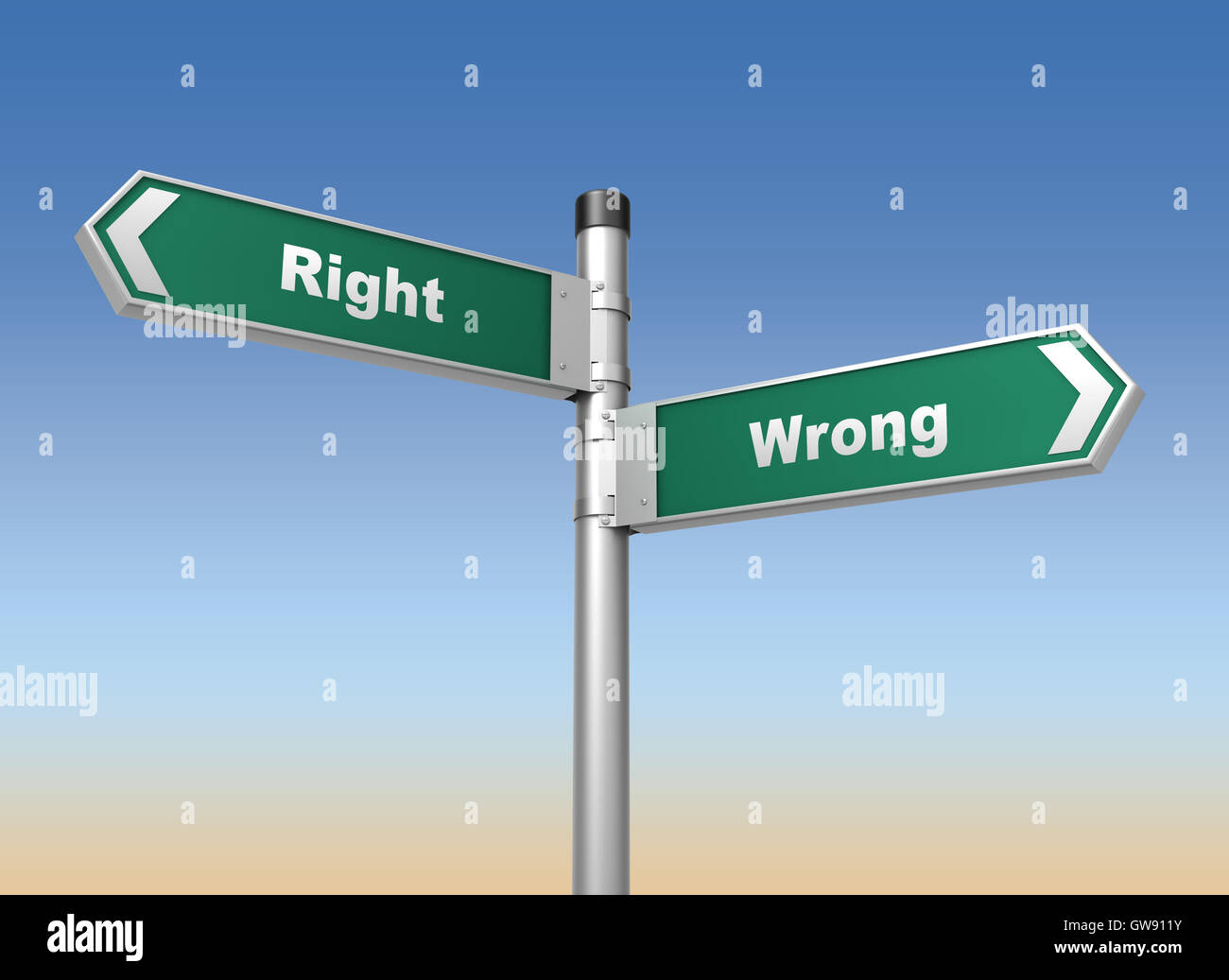 Falscher Weg In Die Gehen 4 Buchstaben richtig falsch Straße Zeichen 3d illustration Stockfotografie - Alamy