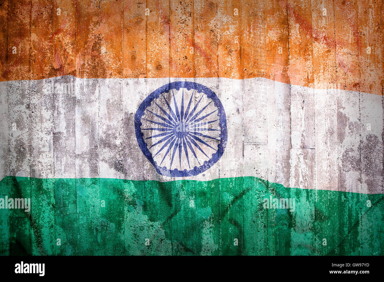 Grunge-Stil von Indien Flagge auf eine Mauer für Hintergrund Stockfoto