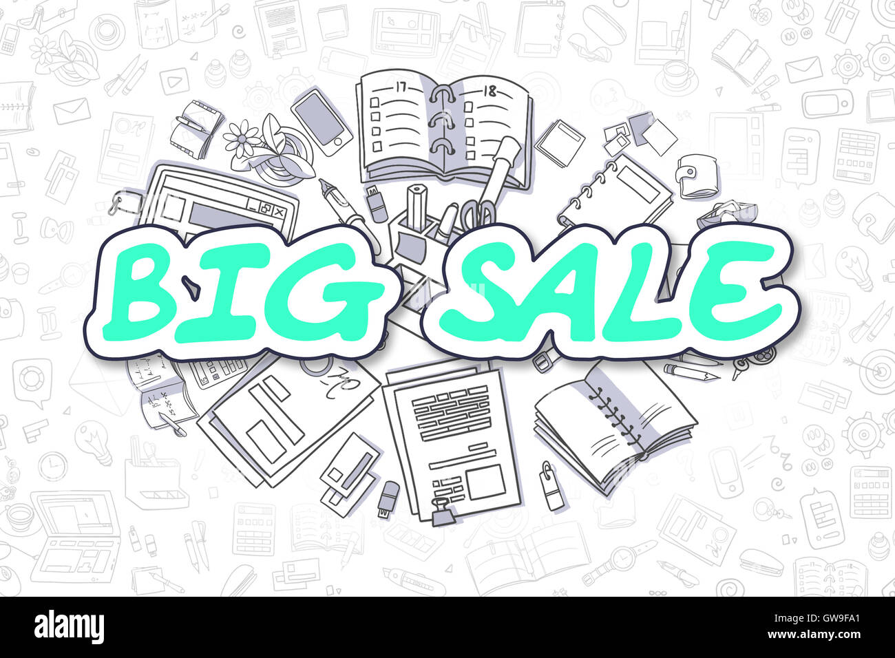 Big Sale - Doodle grünen Text. Business-Konzept. Stockfoto