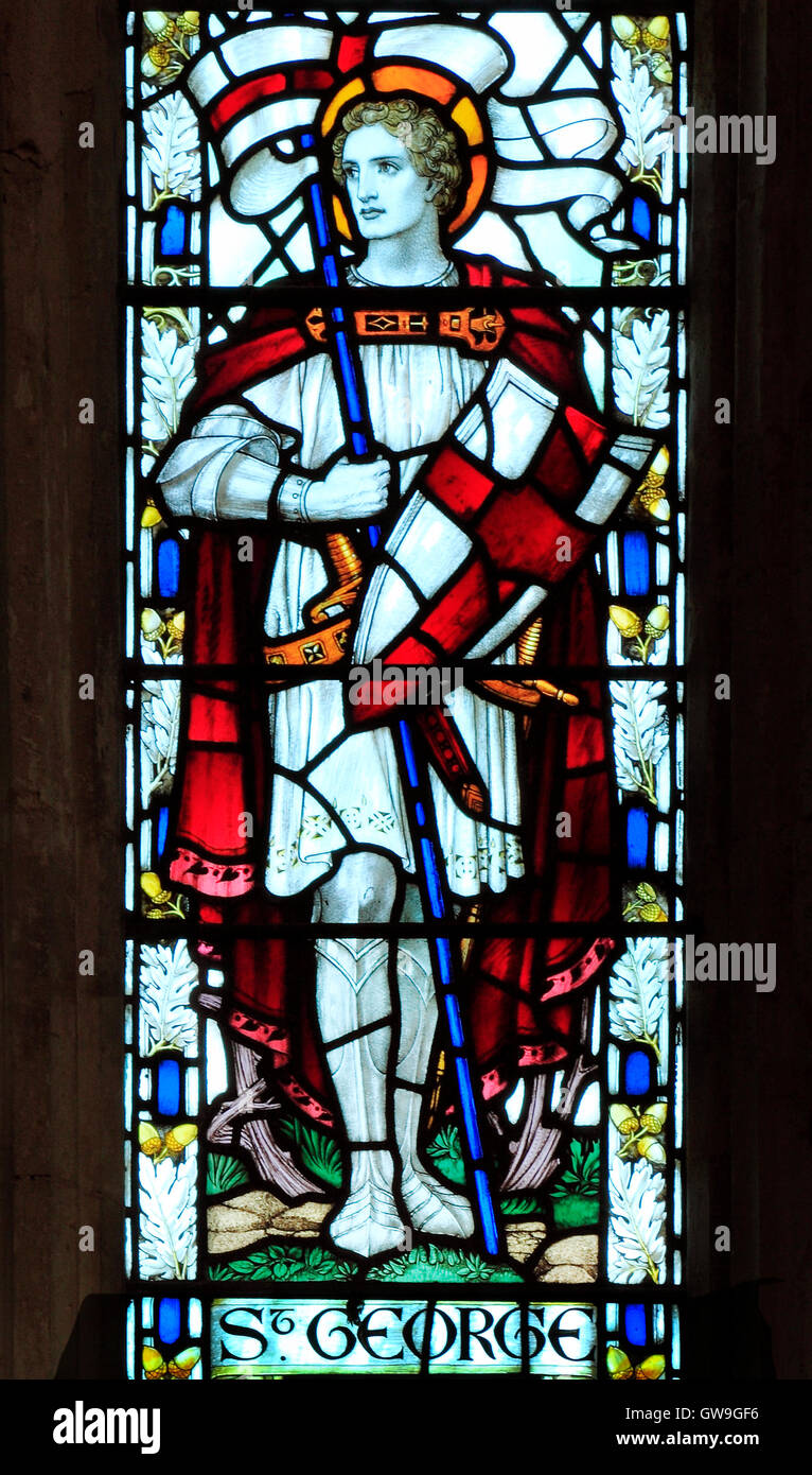 Cley nächsten Sea, Norfolk.  St. George, Glasfenster von J. Powell & Söhne, 1917, Arts And Crafts Stil, Englisch Stockfoto
