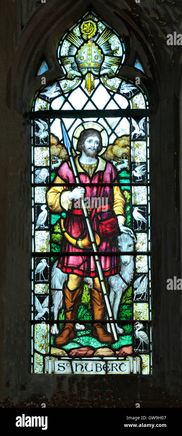 Cley nächsten Sea, Norfolk.  St. Hubert, Glasfenster von J. Powell & Söhnen, 1925, 20. Jahrhundert Windows Englisch St. Stockfoto