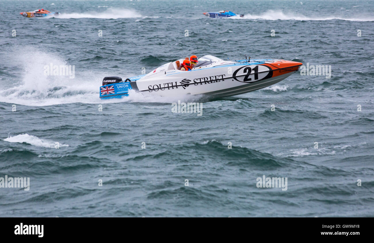 Powerboat P1 WM Powerboat racing, Grand Prix des Meeres in Bournemouth im September Stockfoto
