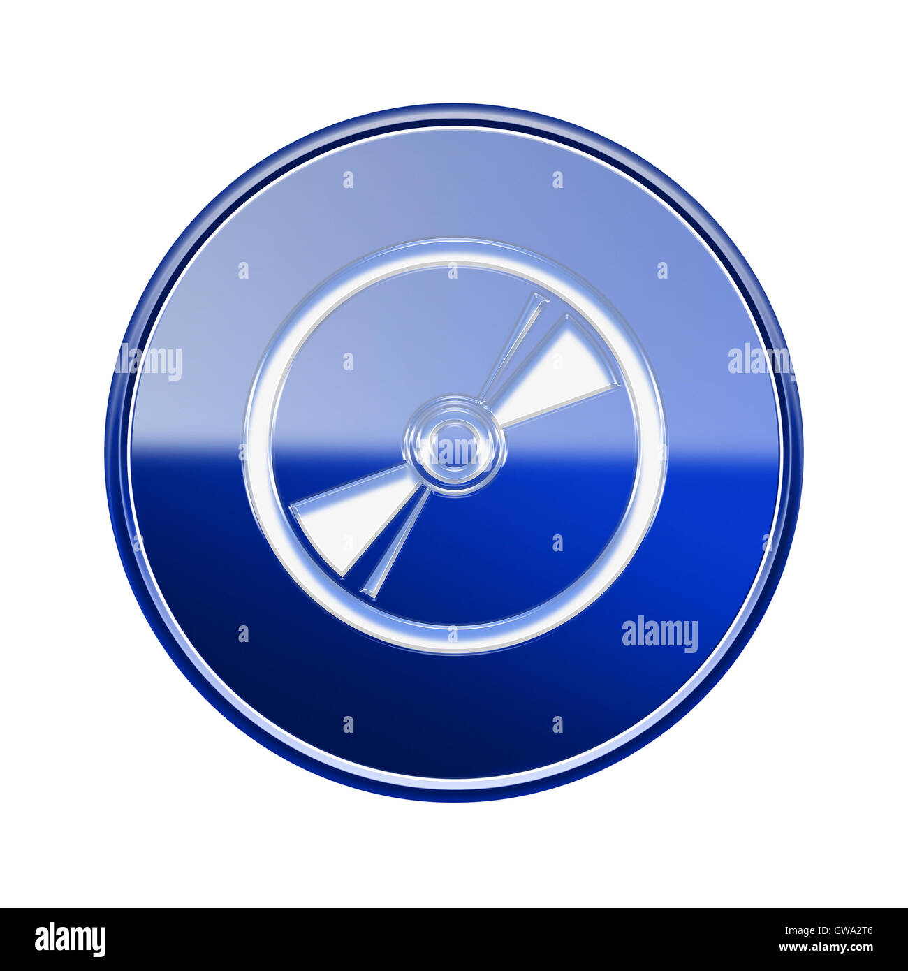 Compact Disc-Symbol glänzend blau, isoliert auf weißem Hintergrund Stockfoto