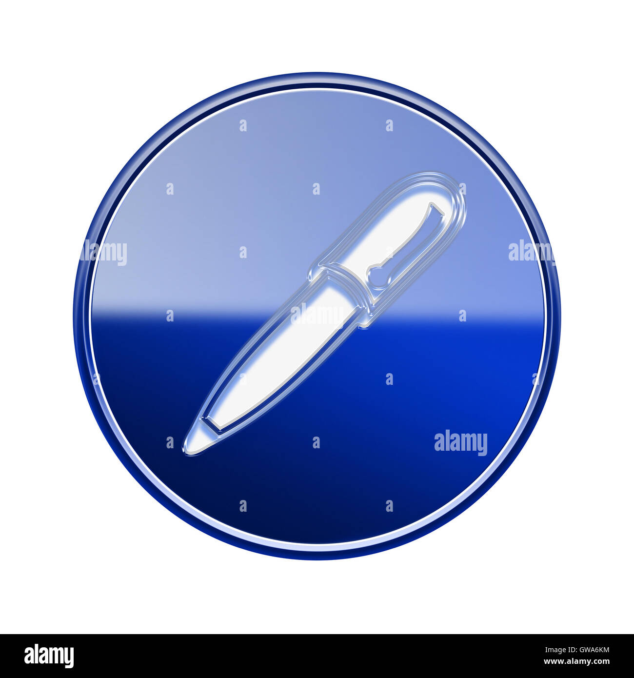 Stift-Symbol glänzend blau, isoliert auf weißem Hintergrund Stockfoto