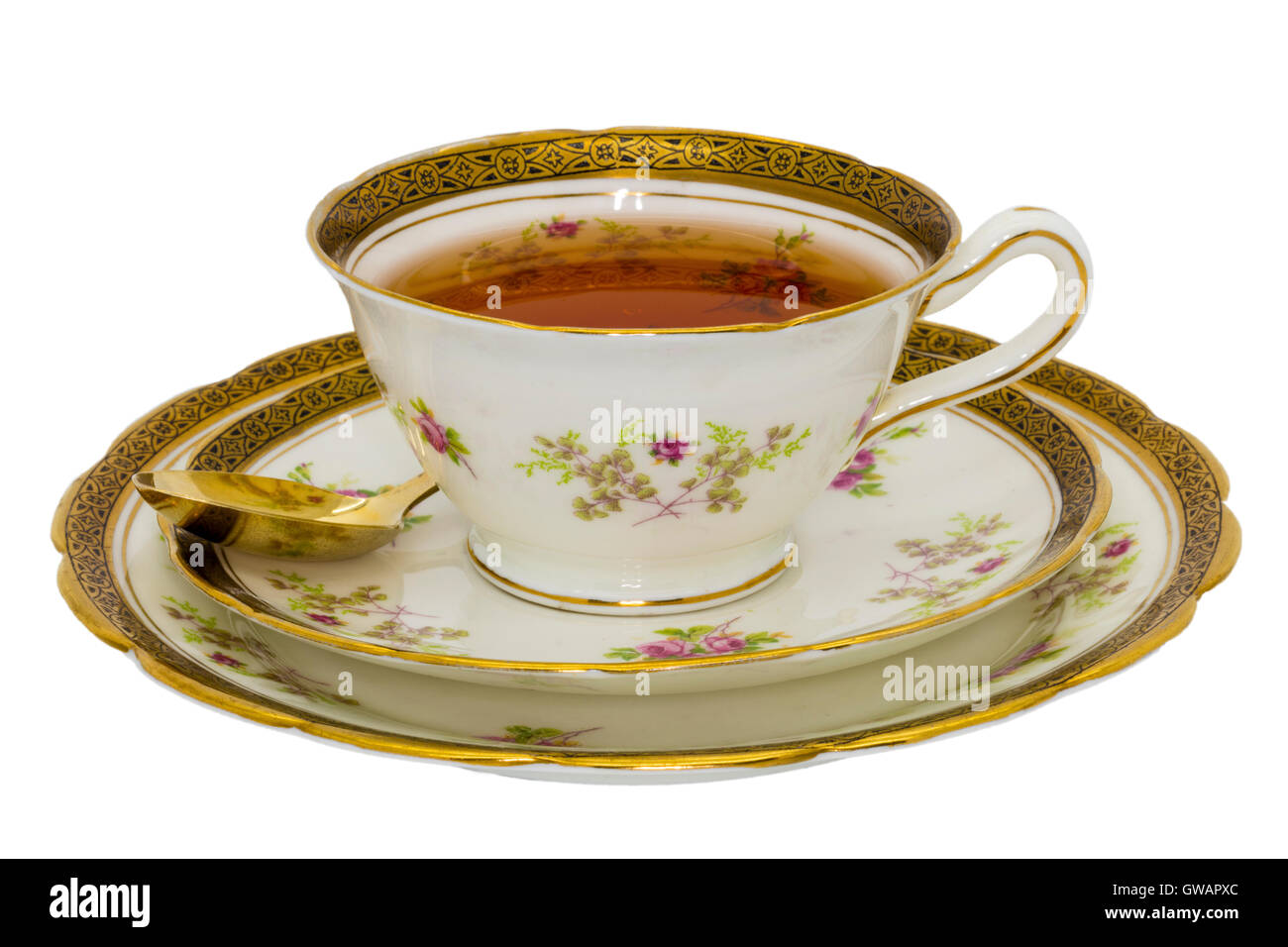 Tee in ein antikes Porzellan Tasse. Stockfoto