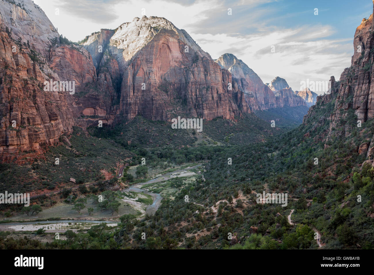 Zion Main Canyon von Angels Landing Trail, Zion Nationalpark, Utah, USA Stockfoto