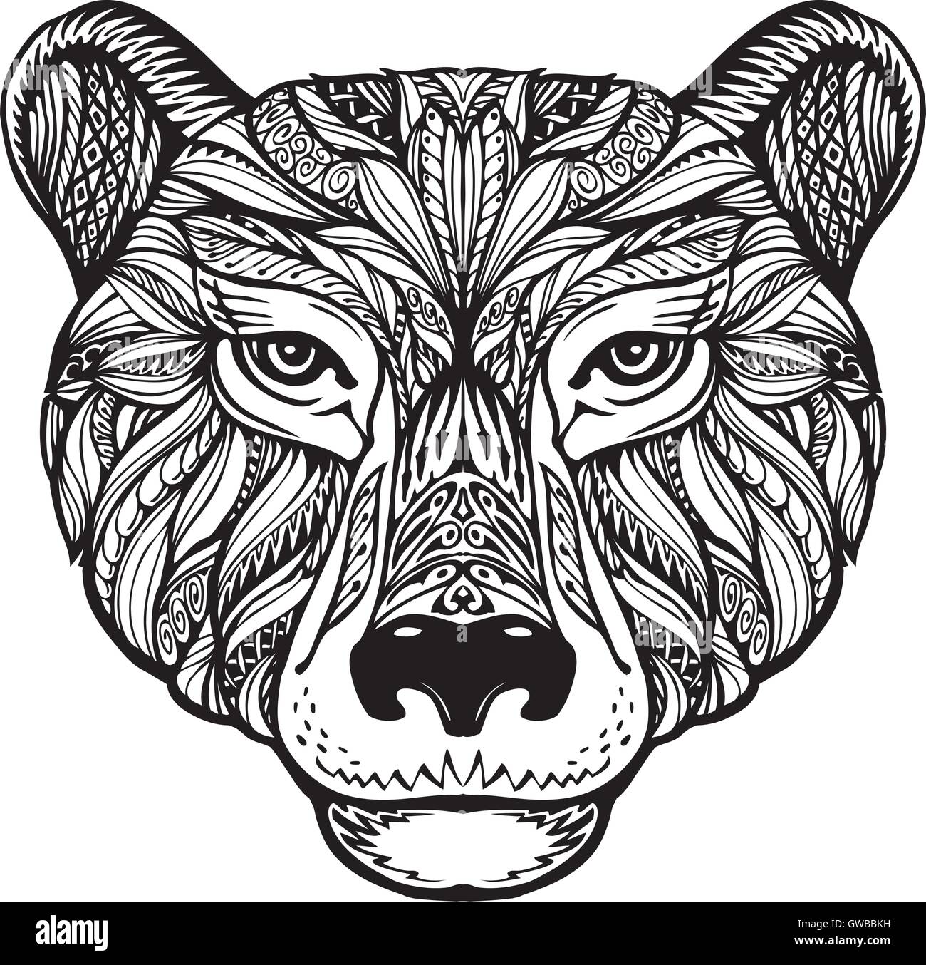 Bär. Ethno-Mustern. Handgezeichnete Vektor-Illustration mit keltischen Elementen. Kopf-grizzly, Tier-symbol Stock Vektor