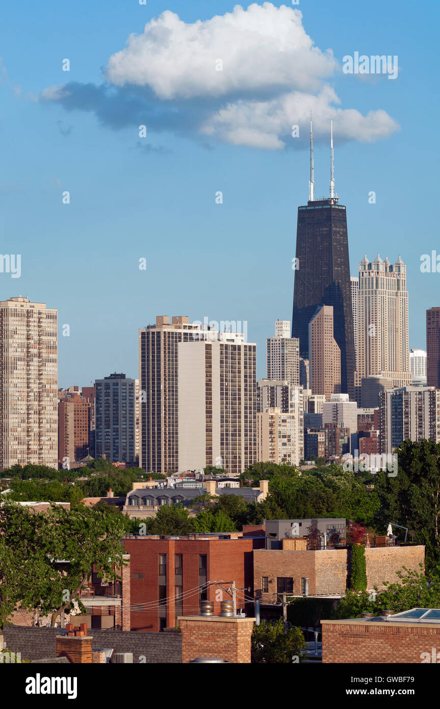 Stadt von Chicago. Luftaufnahme von Chicago downtown während eines Tages von hoch oben. Stockfoto