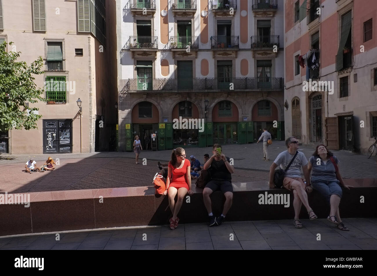 Touristen in Barcelona. Stockfoto