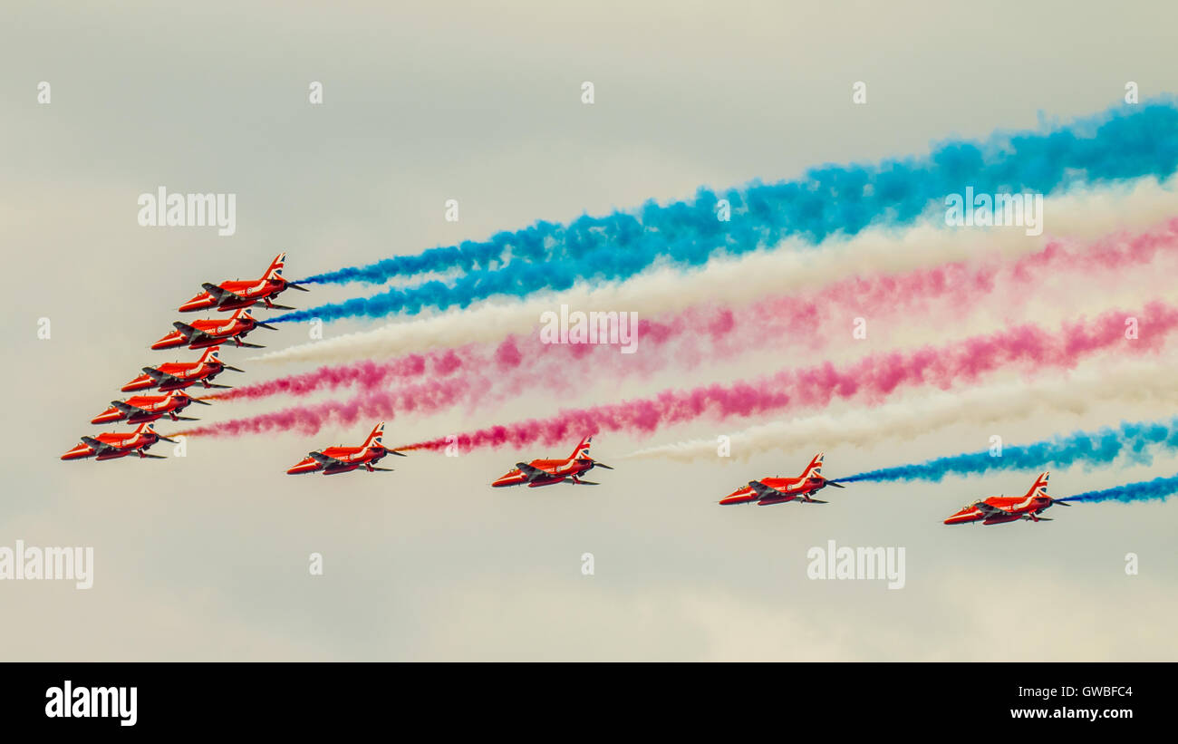 Die Royal Air Force-Kunstflugstaffel Red Arrows, ist einer der weltweit führenden Kunstflug Display Teams.  Vertretung der spe Stockfoto