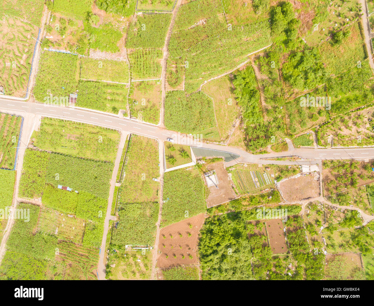 Luftaufnahme des Kyodogawa Schwemmfächer, Yamanashi-Präfektur, Japan Stockfoto