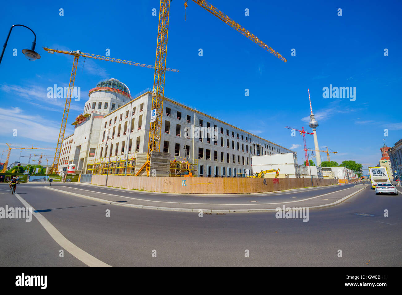 BERLIN, Deutschland - 6. Juni 2015: Berlin Stadt Palast Wiederaufbau, historische Gebäude Schäden am 1945 durch Bomben Stockfoto