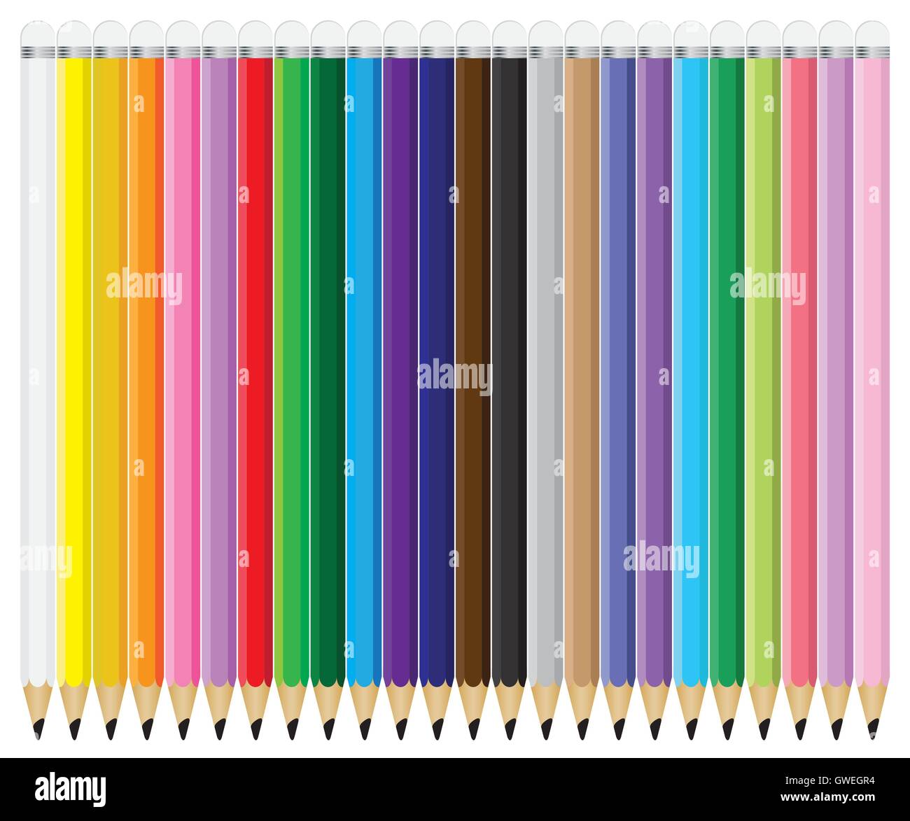 Bleistift, Vektor, Farbe, Illustration, Satz, weiß, blau, Büro, Design, grün, Hintergrund, Kunst, gelb, bunt, Holz, Objekt Stock Vektor