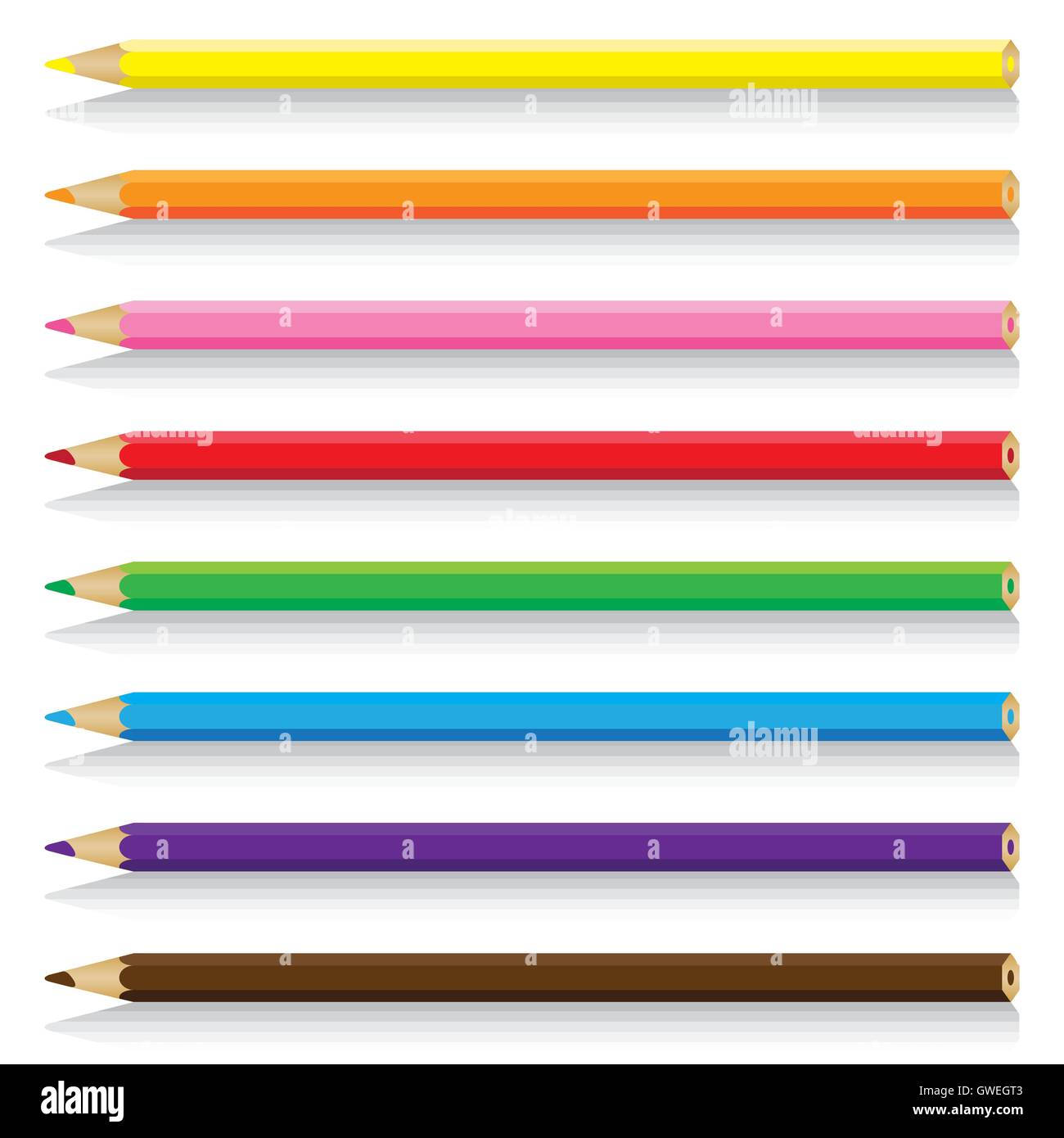 Bleistift, Vektor, Farbe, Illustration, Satz, weiß, blau, Büro, Design, grün, Hintergrund, Kunst, gelb, bunt, Holz, Objekt Stock Vektor