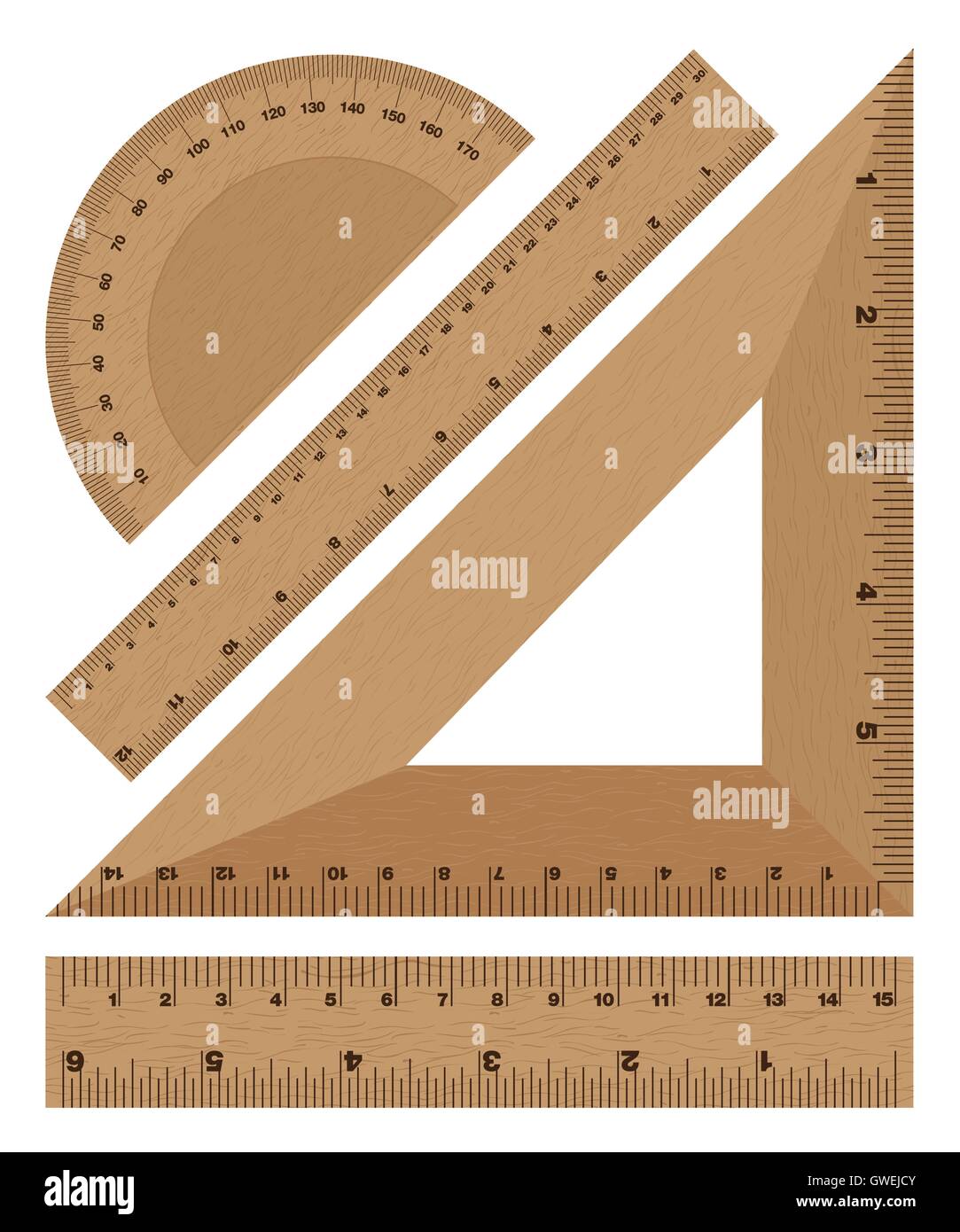 Lineal, Vektor, Farbe, Illustration, Satz, weiß, Büro, Design, Hintergrund, Kunst, bunt, Holz, Objekt, Schule, Ausrüstung Stock Vektor