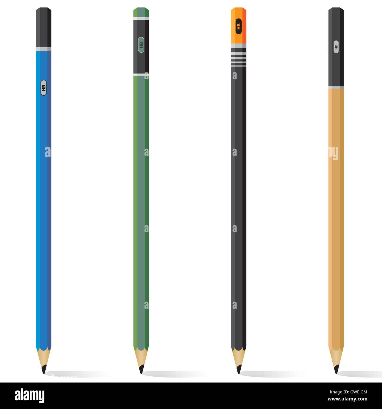 Bleistift, Vektor, Farbe, Illustration, Satz, weiß, Büro, Design, Hintergrund, Kunst, bunt, Holz, Objekt, Schule, Ausrüstung Stock Vektor