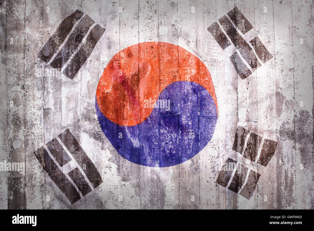 Grunge-Stil der Südkorea-Flagge auf eine Mauer für Hintergrund Stockfoto