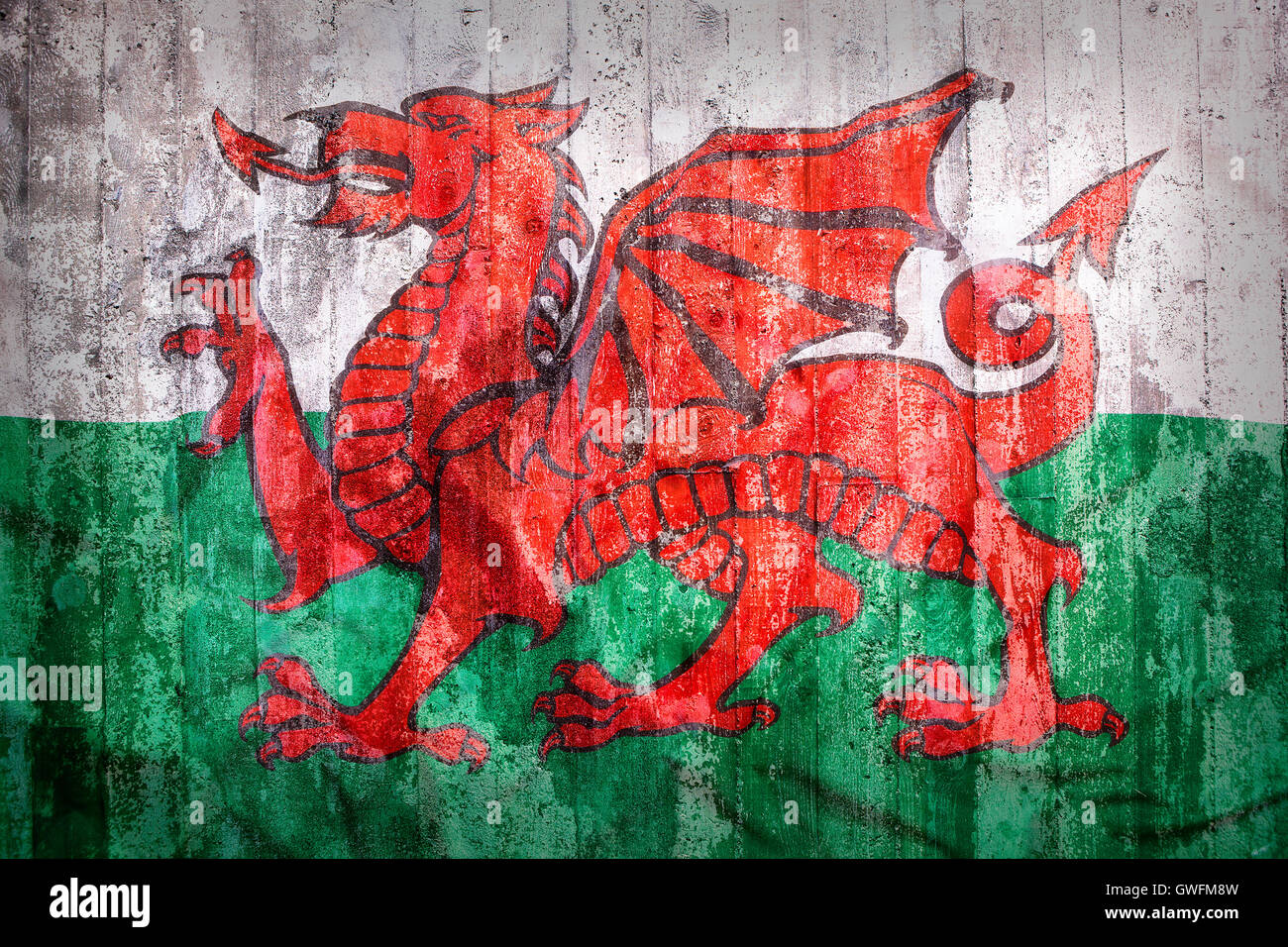 Grunge Stil Von Wales Flagge Auf Eine Mauer Fur Hintergrund Stockfotografie Alamy