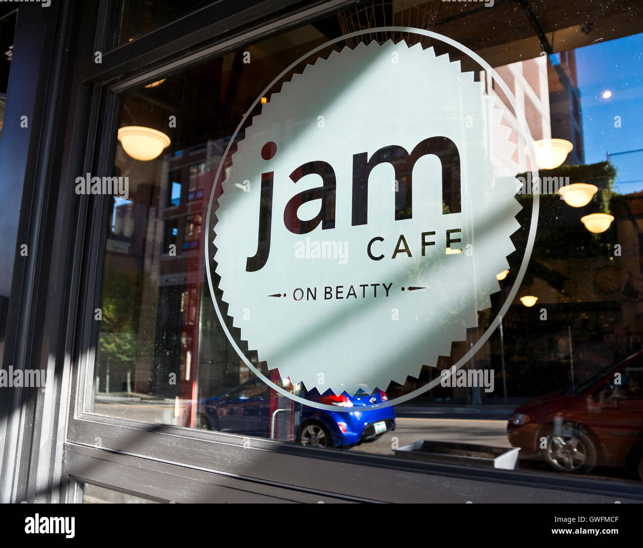 Frontscheibe Zeichen der Jam Cafe in Vancouver, BC, Kanada. Stockfoto