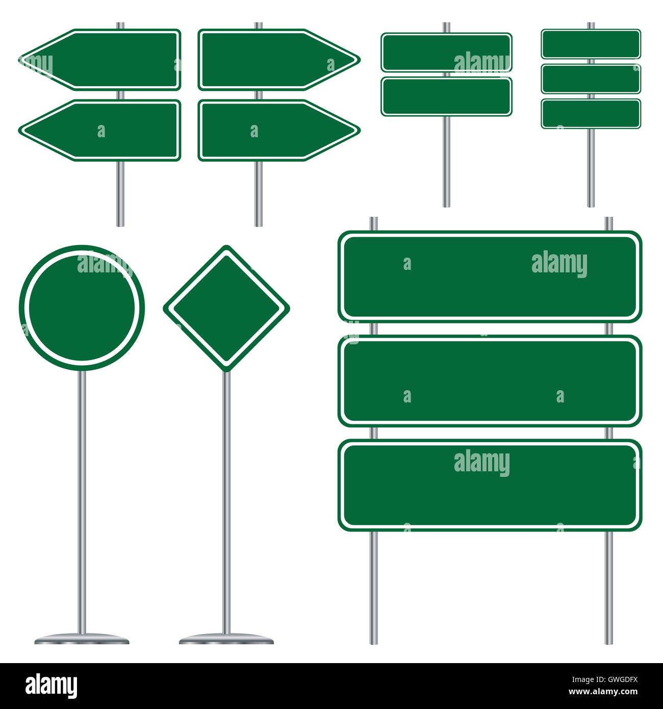 Grün, Schilder, Straße, leer, Autobahn, isoliert, Hintergrund, Vektor, Board, Illustration, weiß, Informationen, Stadt, Weg, post Stock Vektor