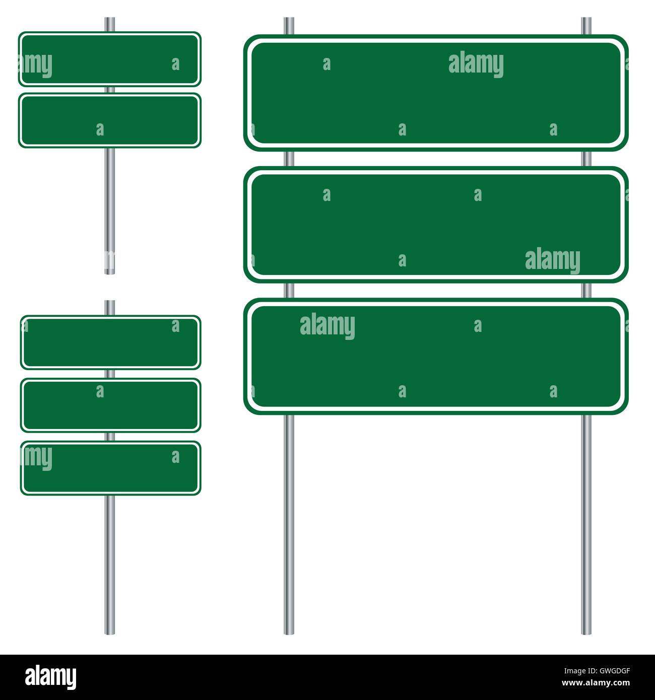 Grün, Schilder, Straße, leer, Autobahn, isoliert, Hintergrund, Vektor, Board, Illustration, weiß, Informationen, Stadt, Weg, post Stock Vektor