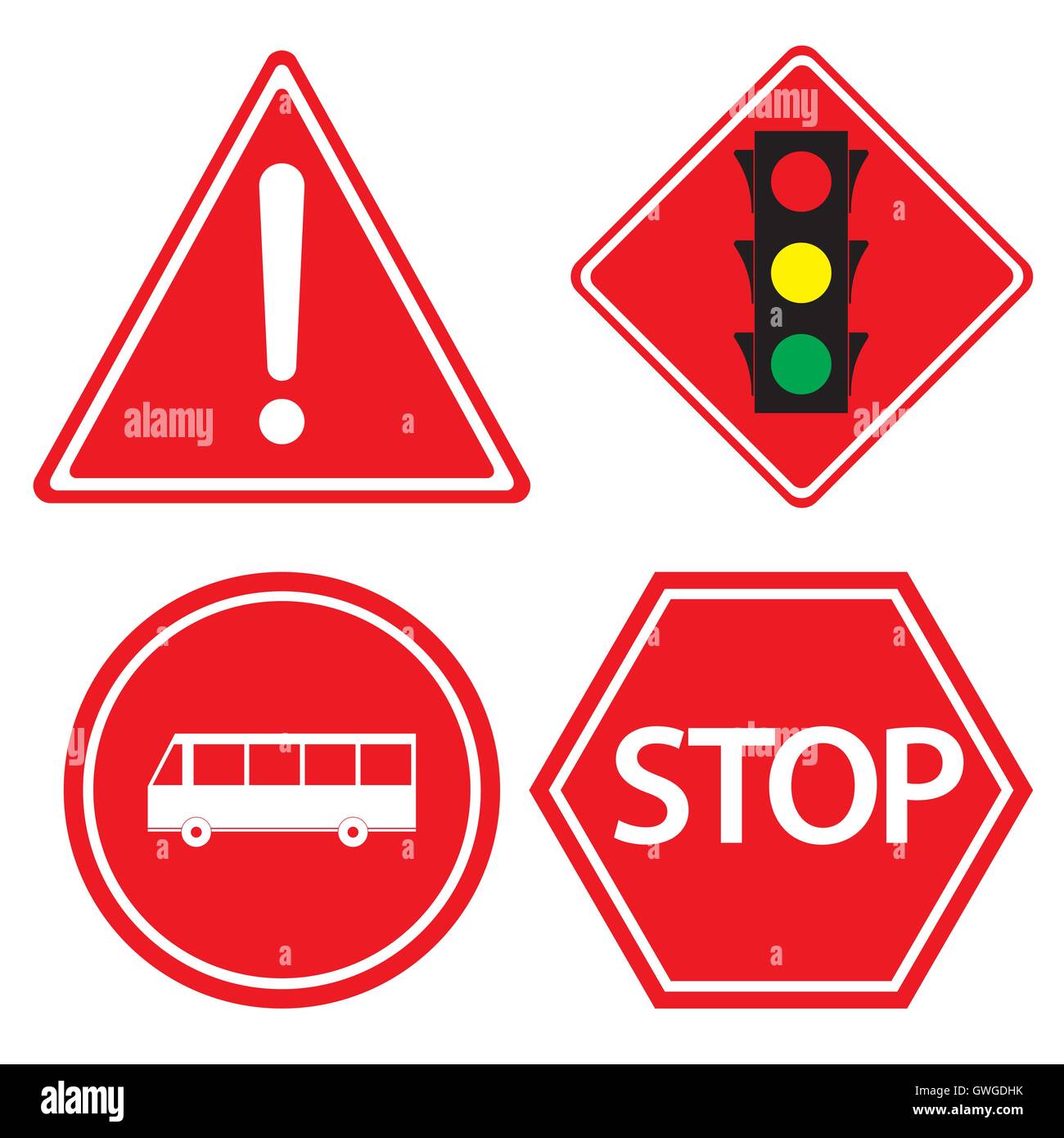 Straße, Zeichen, Stop, Vektor, Abbildung, isoliert, weiß, rot, Verkehr, Hintergrund, Symbol, Kreis, Kollektion, Design, Satz, Symbol Stock Vektor