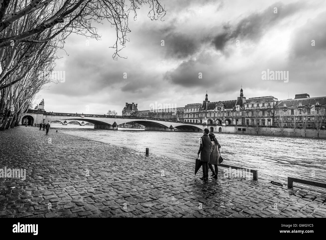 Seineufer und Musée d ' Orsay in monochromen Einstellungen Stockfoto