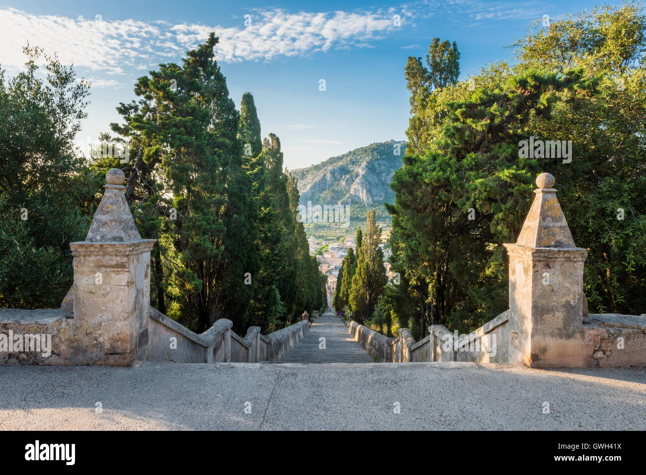 Calvari Treppe in Pollenca Mallorca Stockfoto