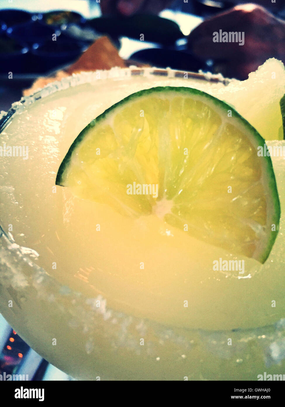 Frozen Margarita mit gesalzenem Felge mit Kalk, USA Stockfoto