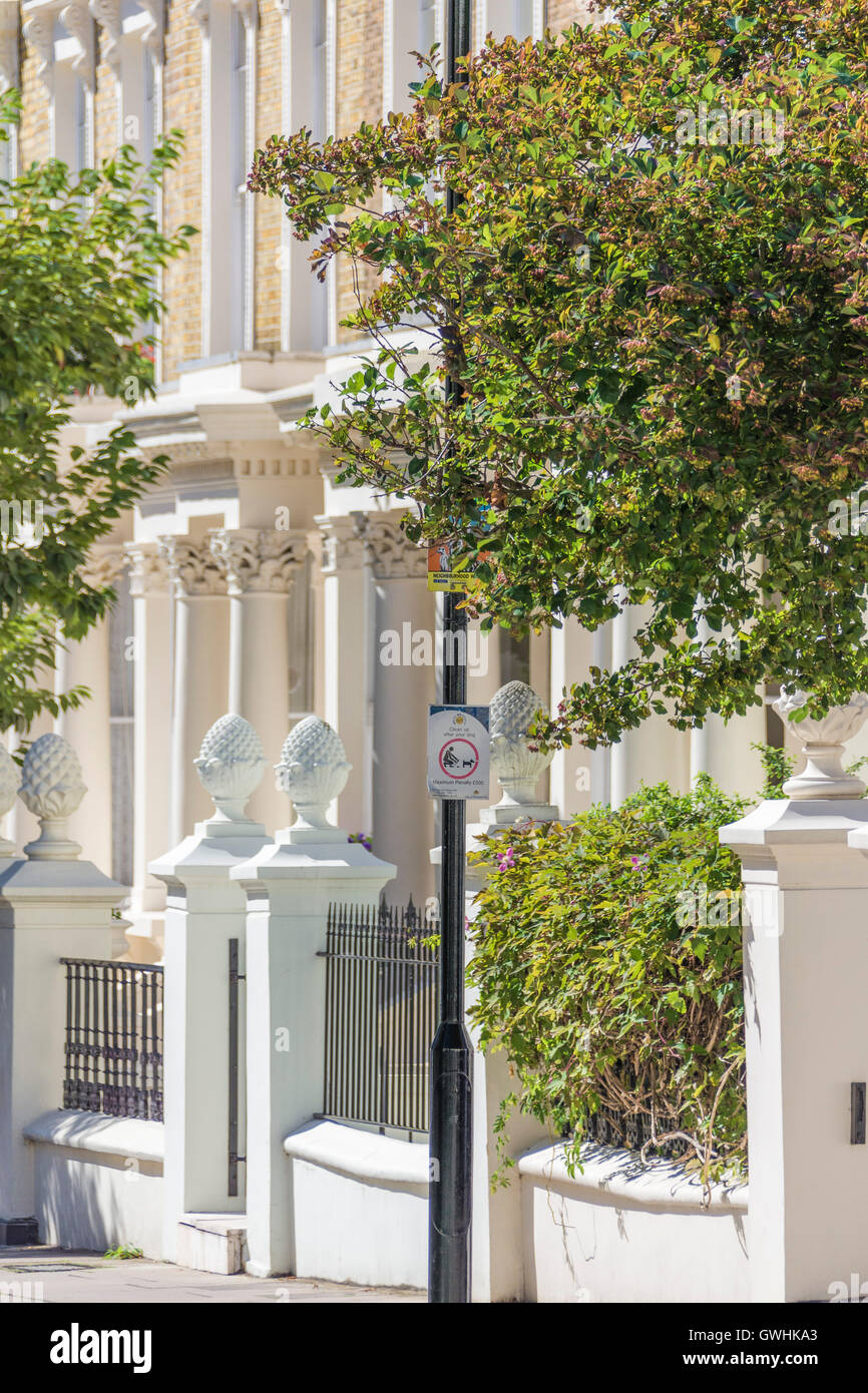 White-georgische Häuser mit Spalten in der wohlhabenden Formosa Street, Warwick Avenue, "Kleines Venedig", London W9 Stockfoto