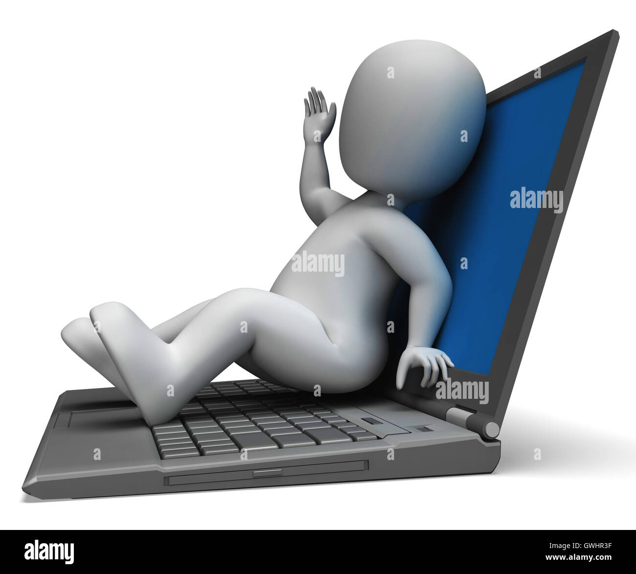 PC Computer Charakter zeigt Surfen Internet Stockfoto