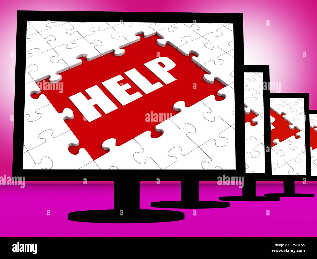 Helfen Sie auf Monitor zeigt Kunden Helpline Helpdesk und Support Stockfoto