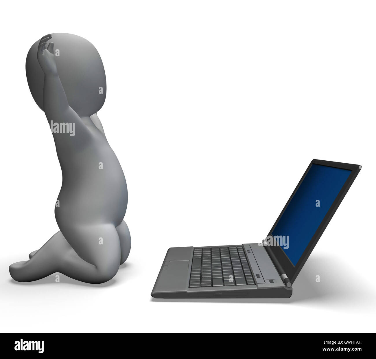 Laptop und Charakter zeigen Surfen Internet Online Stockfoto