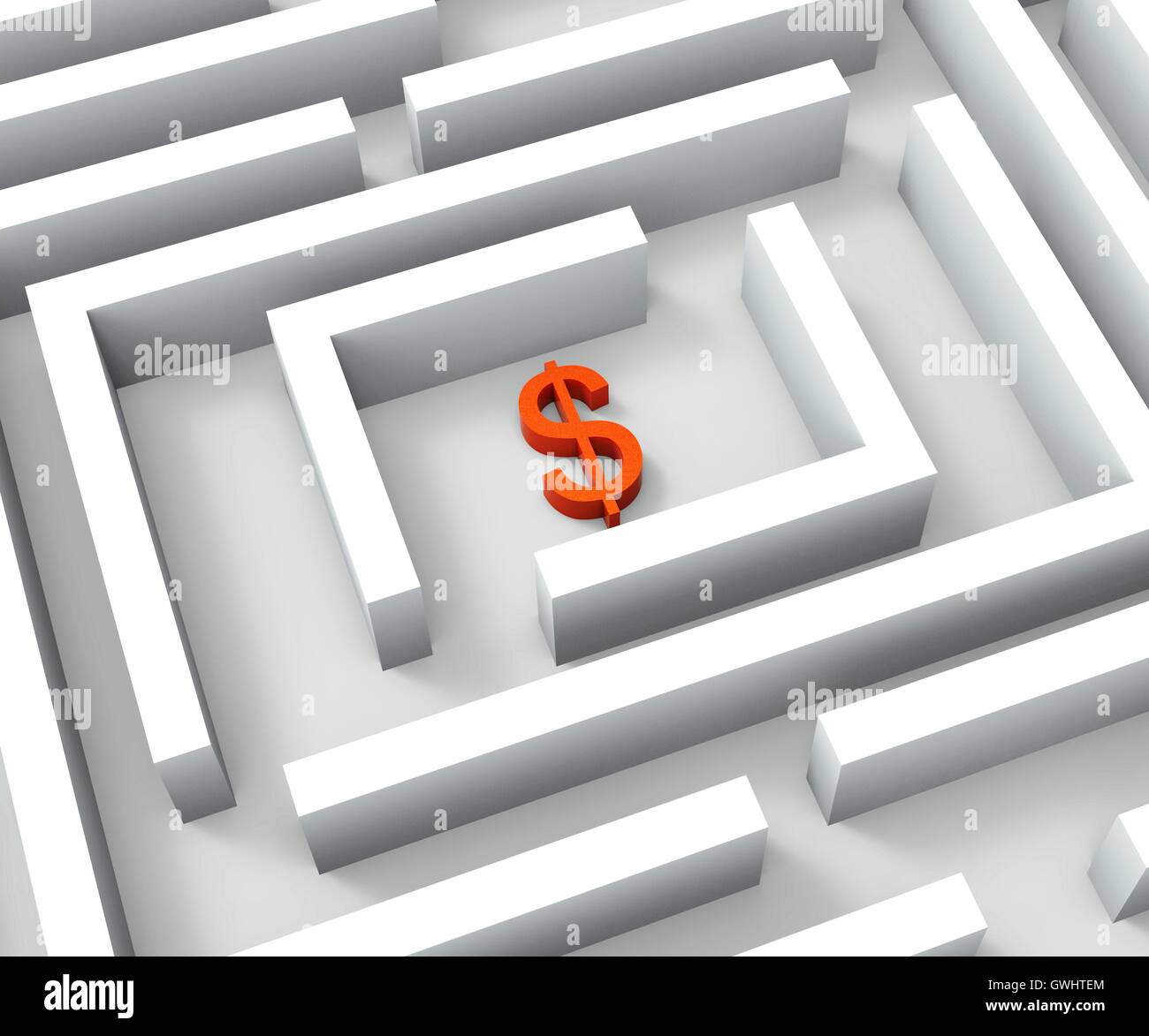 Dollar-Währung im Labyrinth zeigt Dollar Kredit Stockfoto