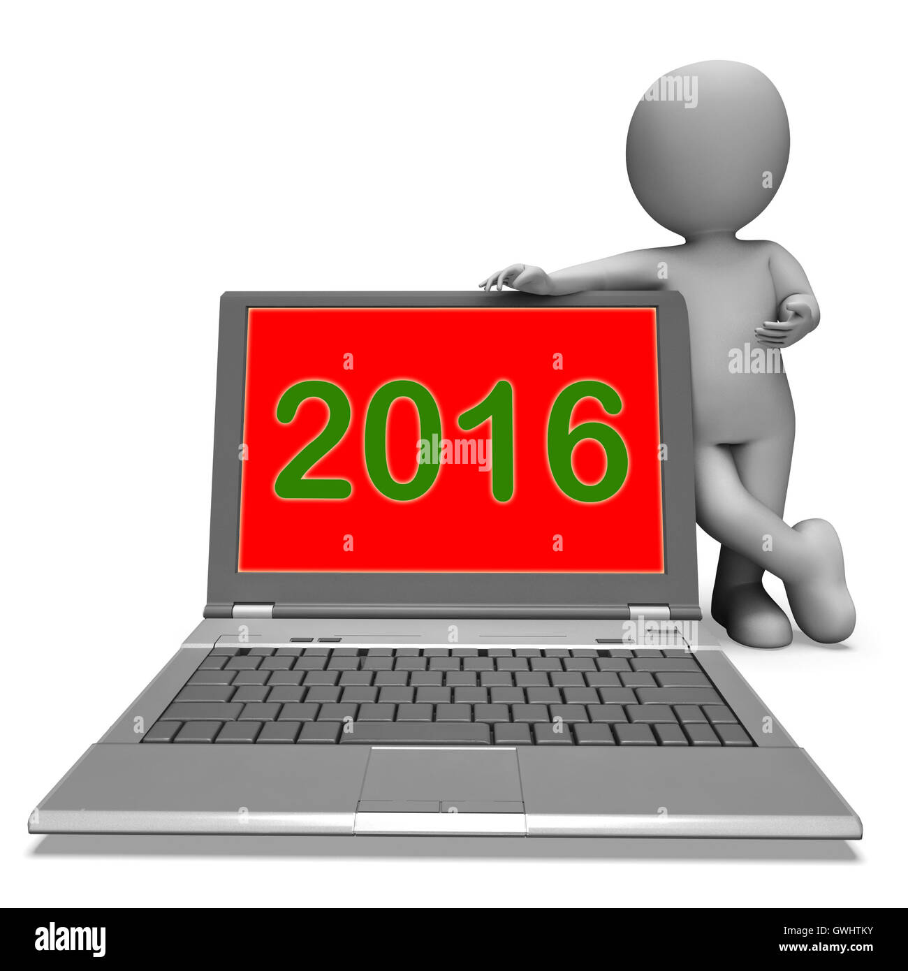 Zwei tausend und sechzehn Charakter Laptop zeigt Jahr 2016 Stockfoto