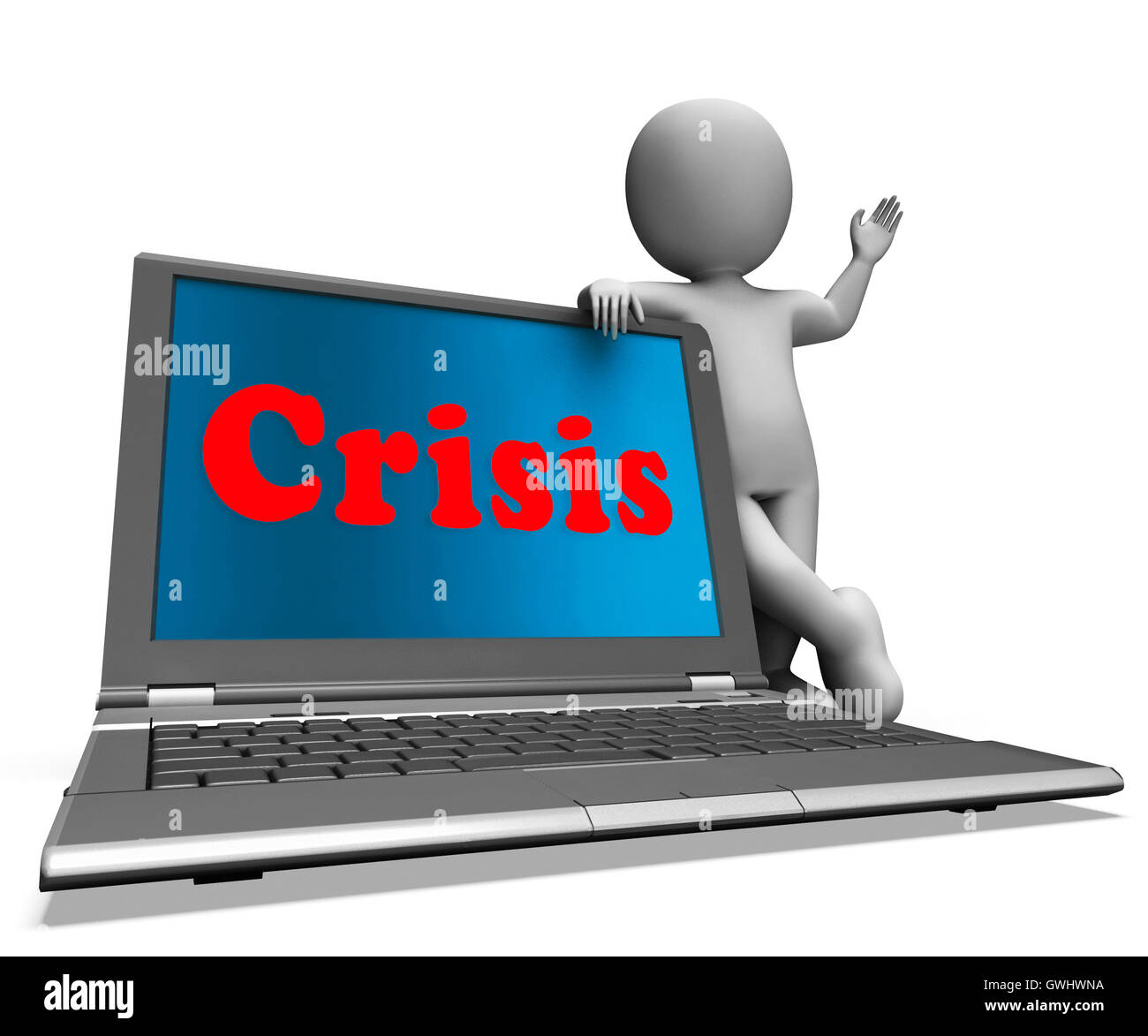 Krise Laptop bedeutet Unglück Unruhen oder kritische Situation Stockfoto