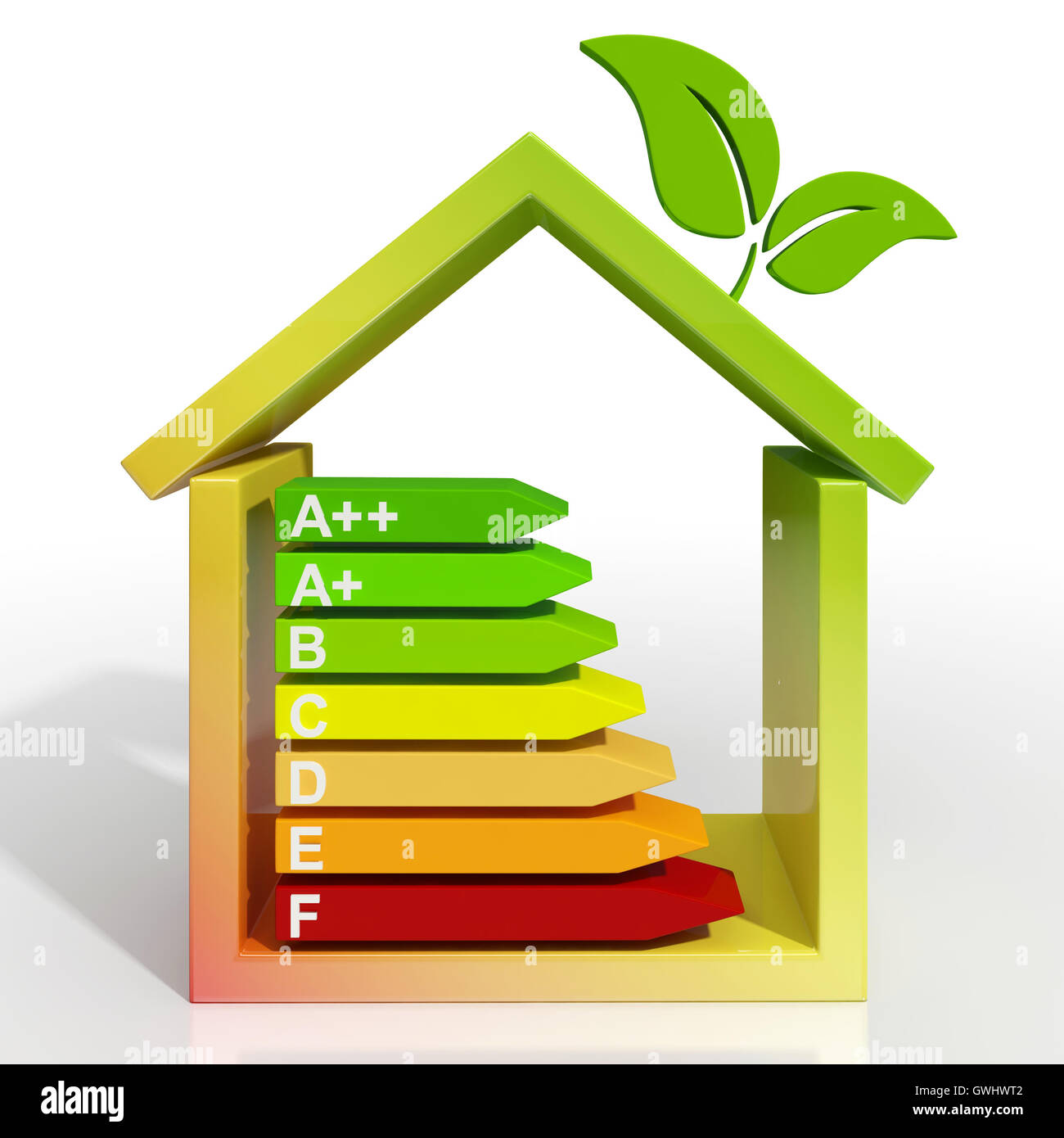 Energieeffizienz Rating-Symbol zeigt grünes Haus Stockfoto