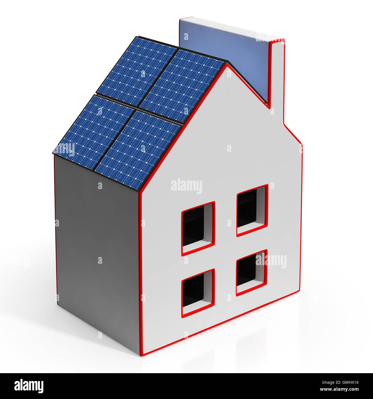 Haus mit Solar-Panels zeigt erneuerbare Energien Stockfoto