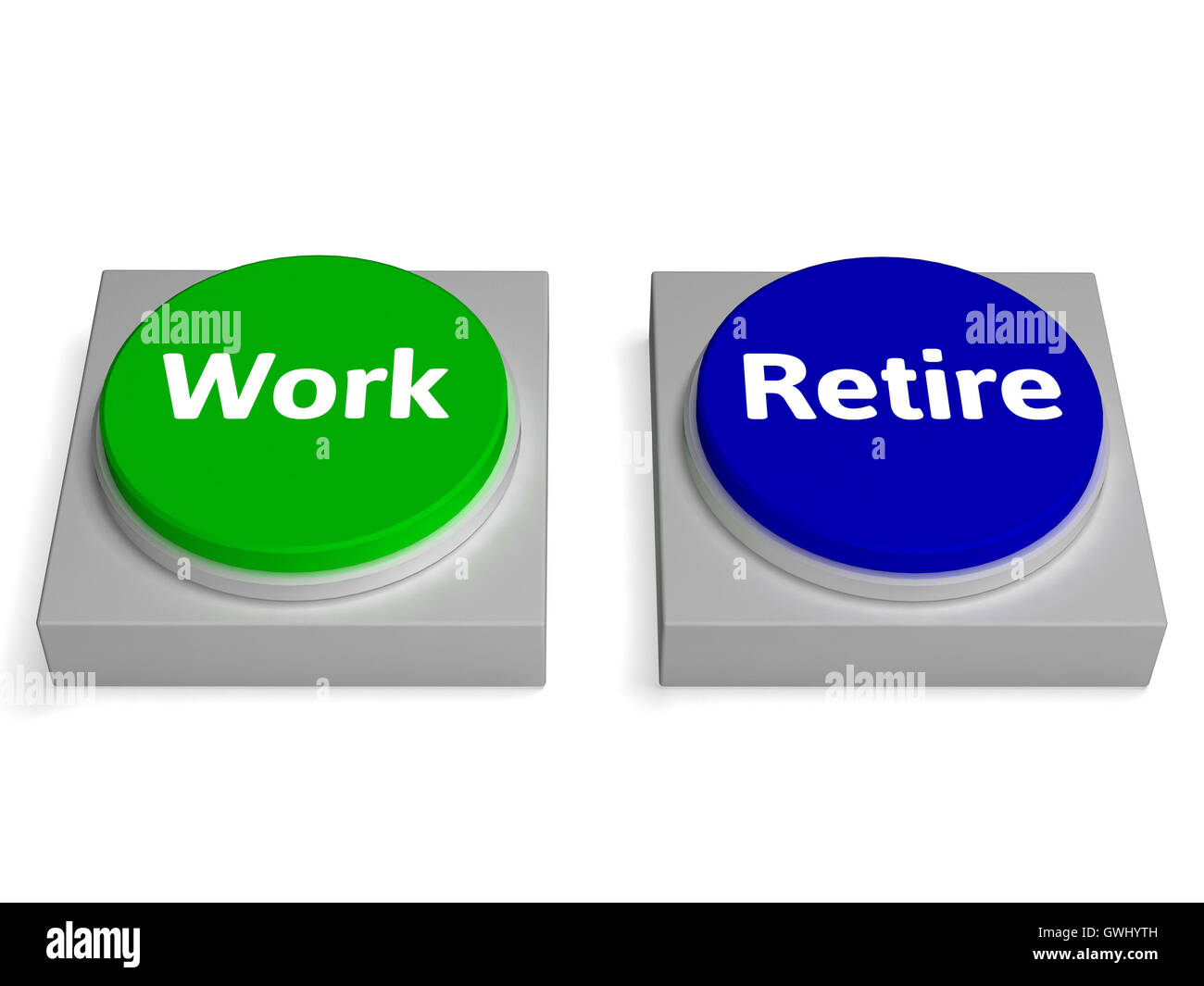 Arbeit in den Ruhestand Schaltflächen zeigt Arbeiten oder in den Ruhestand Stockfoto