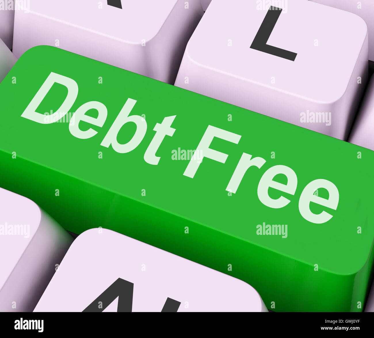 Schulden kostenlos Schlüssel bedeutet finanziellen Freiheit Stockfoto