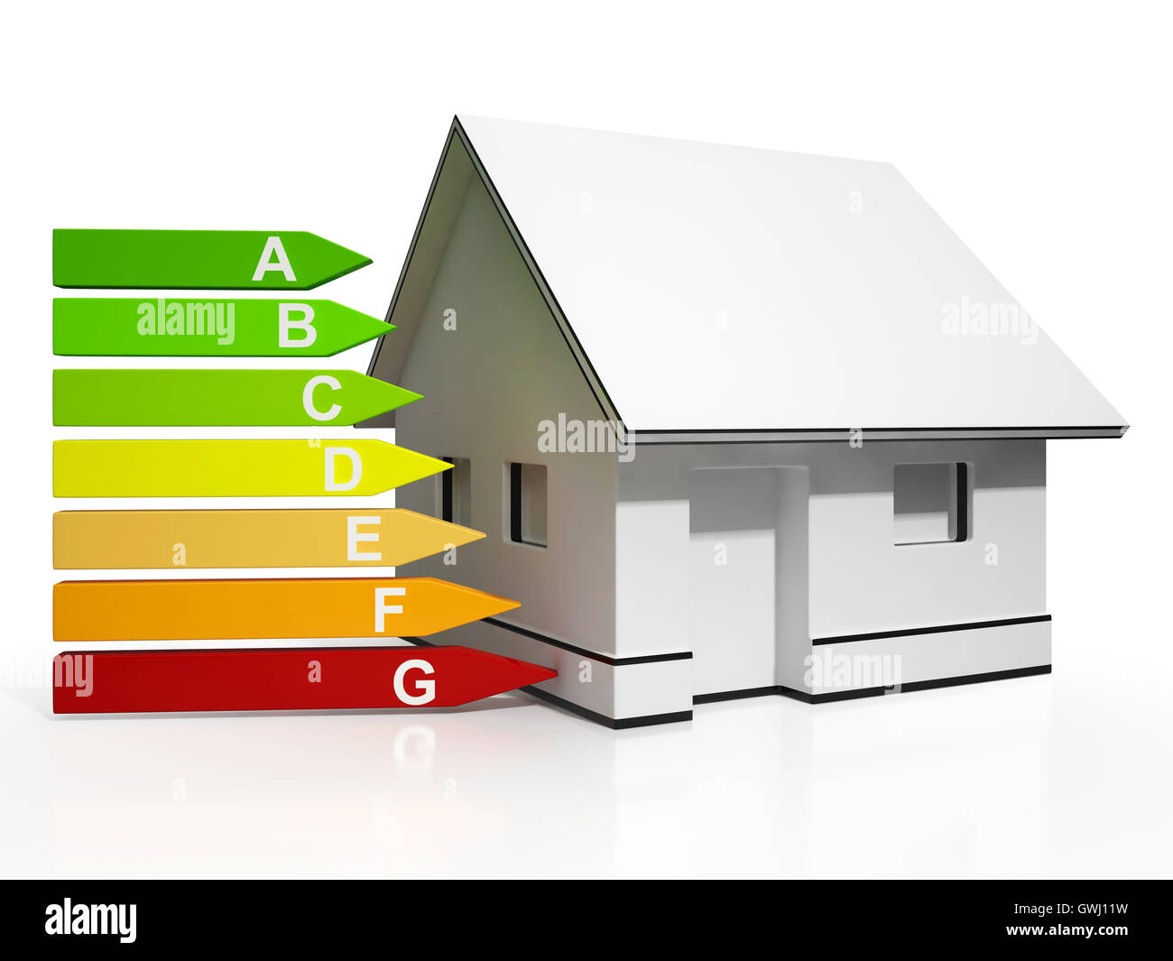 Energieeffizienzklasse und Haus zeigt Erhaltung Stockfoto