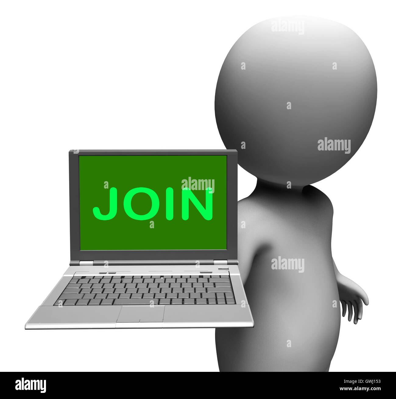 Join auf Laptop zeigt Anmeldung Mitgliedschaft oder freiwilligen Online Stockfoto