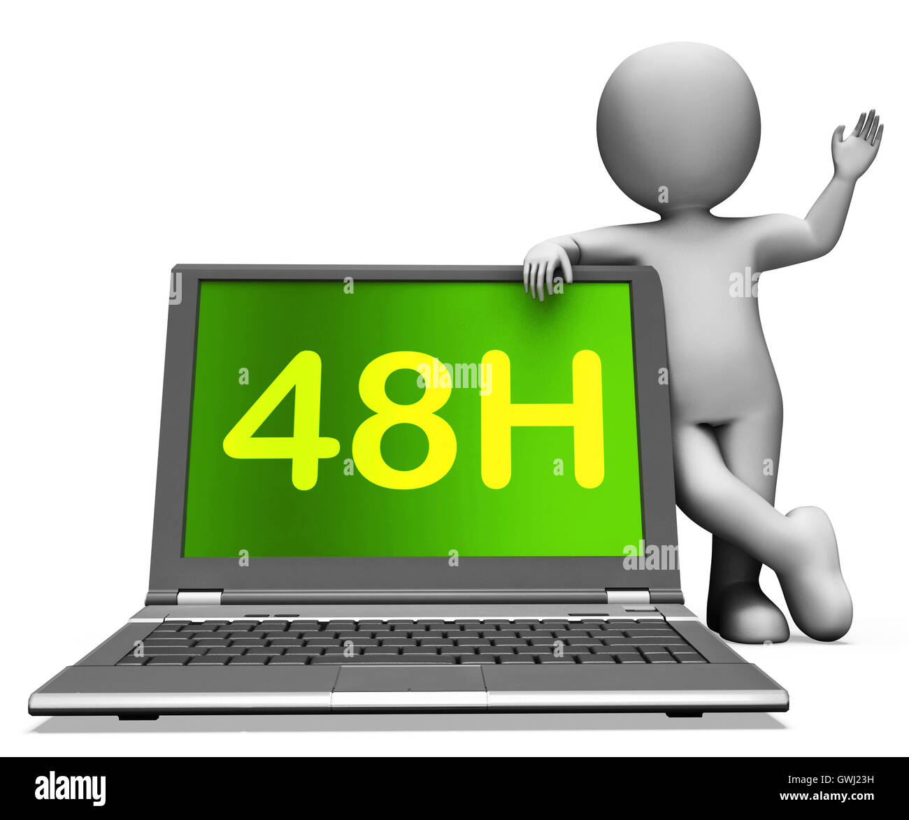 Achtundvierzig Stunden Laptop Charakter zeigt 48h Service oder Stockfoto