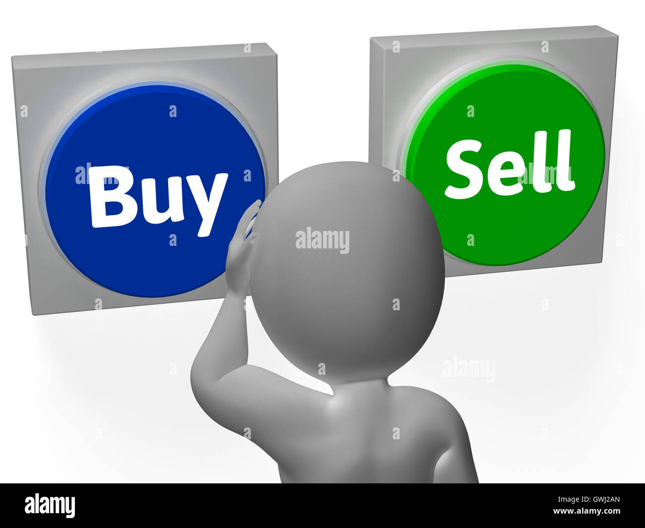 Kaufen Sie verkaufen Buttons Show Handel mit Aktien oder Aktien Stockfoto