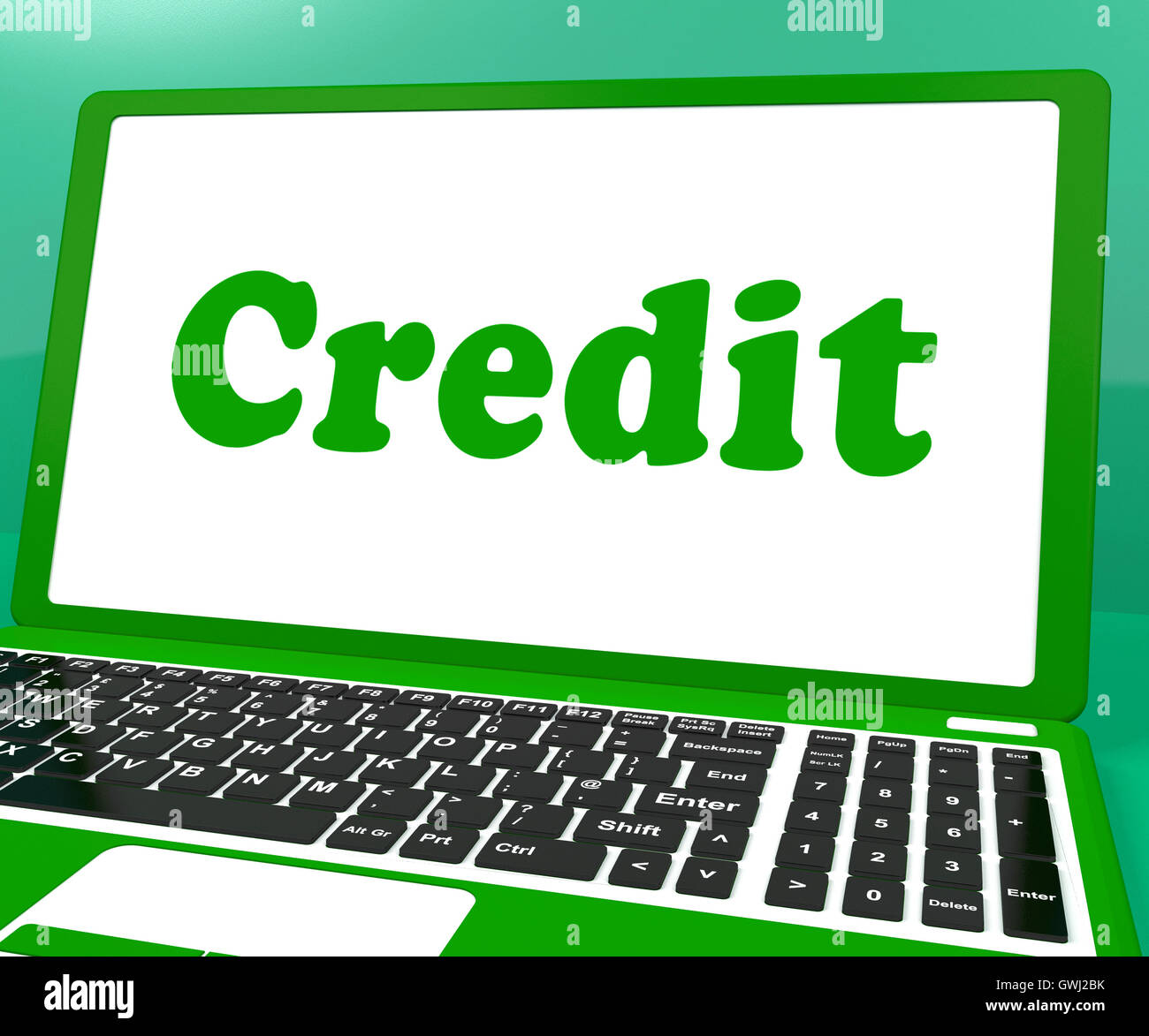 Kredit Laptop zeigt Finanzierung oder einen Kredit für den Kauf Stockfoto
