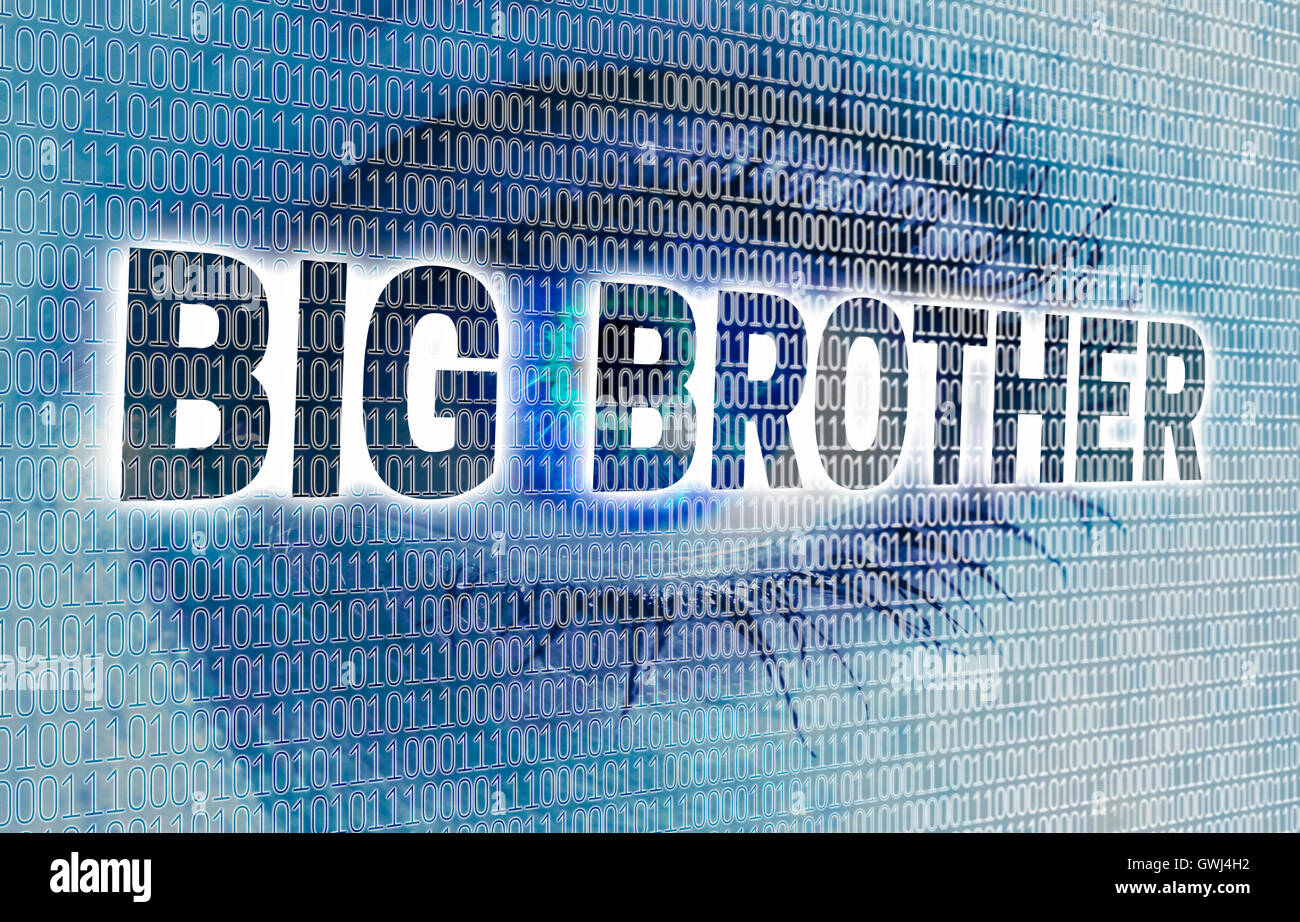 Big Brother-Eye mit Matrix schaut Betrachter Konzept. Stockfoto