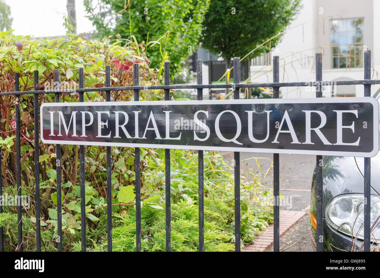 Straßenschild für Imperial Square in der Stadt von Cheltenham in Gloucestershire Stockfoto
