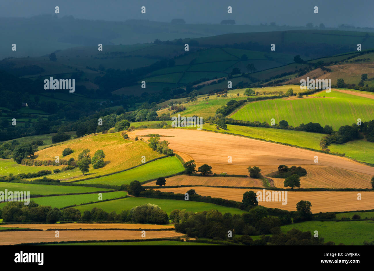 Ein herannahenden Dusche Clun Tal, Shropshire, England, UK. Stockfoto